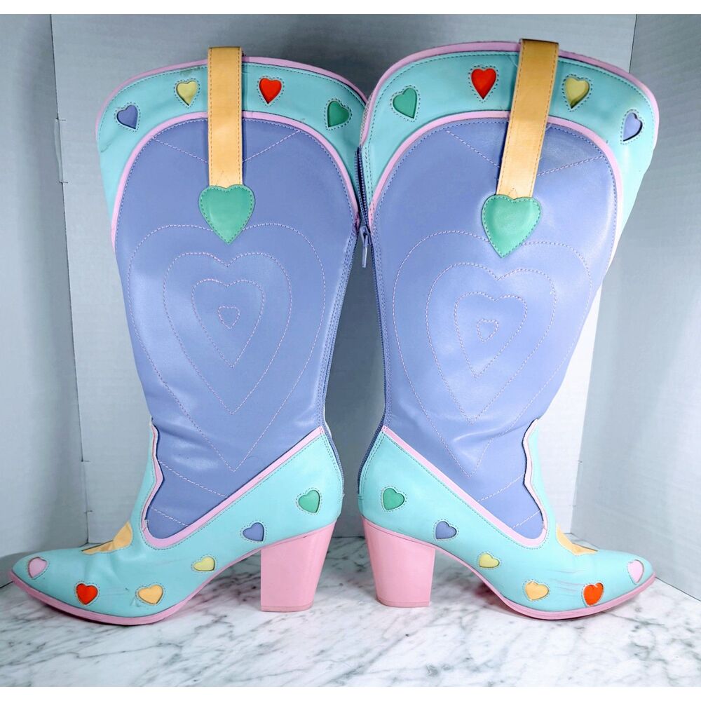 YRU Dolls Kill Pastel Heart Space Cowgirl Cowboy Boots Size 8